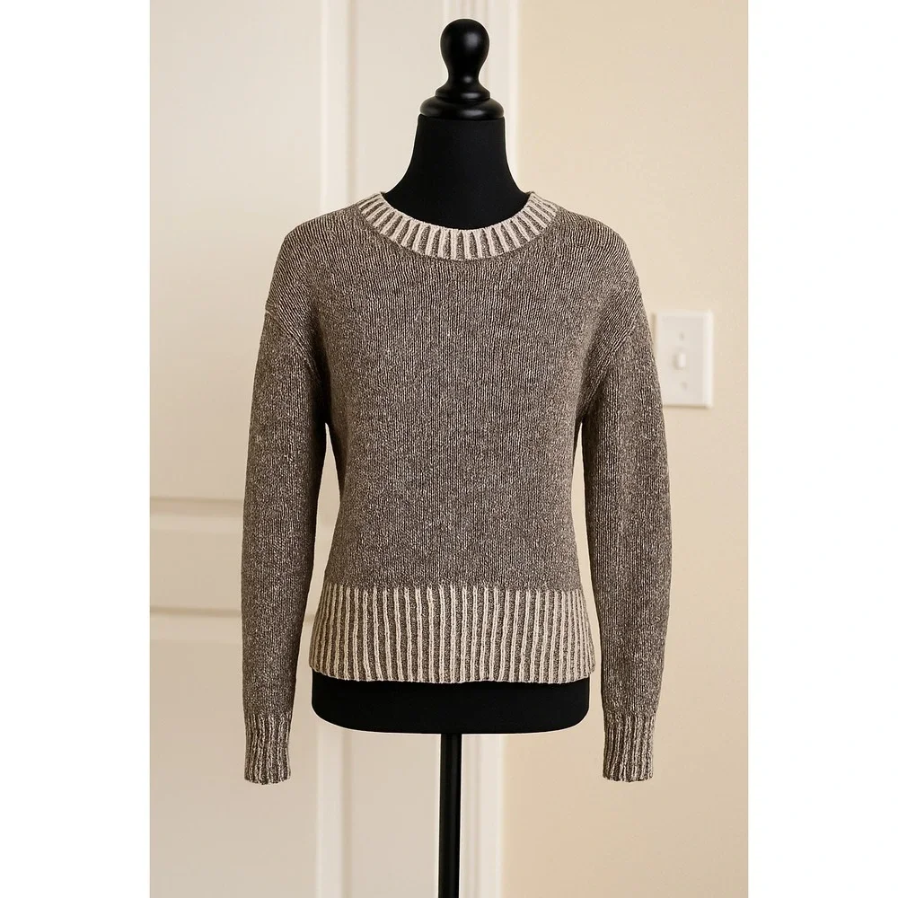 J. Crew Women's Cotton Linen Blend Knit Sweater‎ - Striped Trim - Size XS